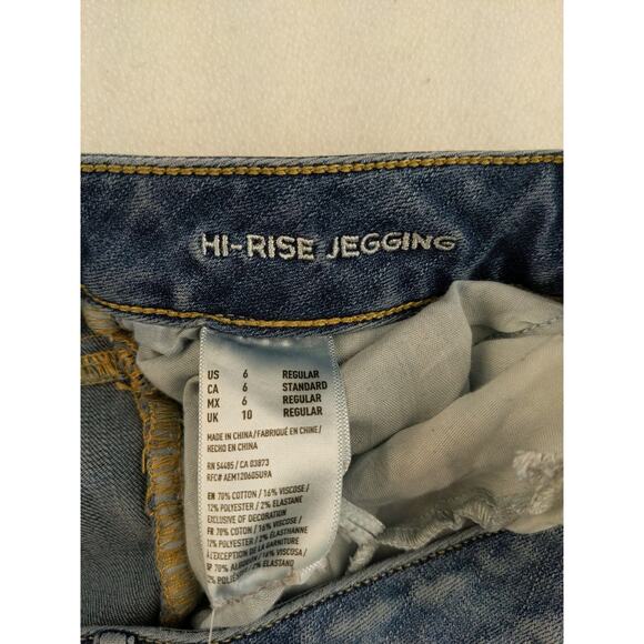 Womens American Eagle Outfitters Hi Rise Jeggings Size 6 Distressed Raw Hem Blue - Picture 10 of 12